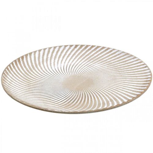 Floristik24 Assiette déco ronde blanc marron cannelures décoration de table Ø30cm H3cm