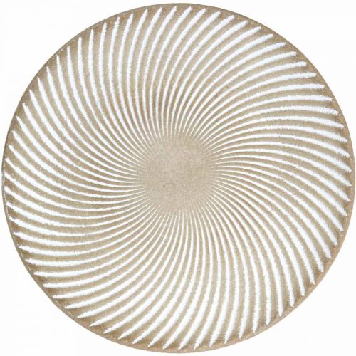 Floristik24 Assiette déco ronde blanc marron cannelures décoration de table Ø35cm H3cm