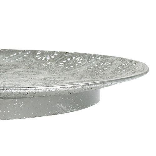 Floristik24 Assiette décorative argent avec ornement Ø32cm