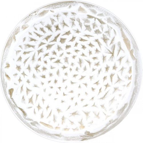 Assiette décorative ronde blanche structure marron décoration de table vintage Ø39cm
