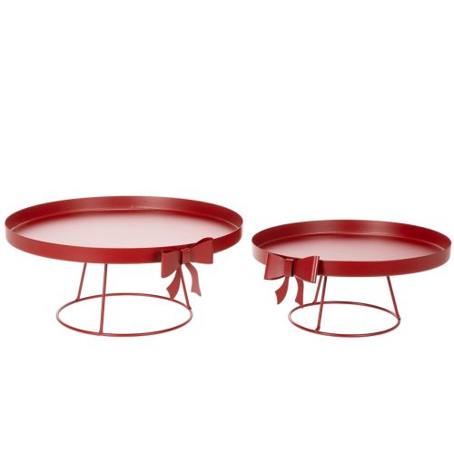 Ensemble de plateaux décoratifs en métal rouge avec nœud, 30 cm et 25 cm, lot de 2
