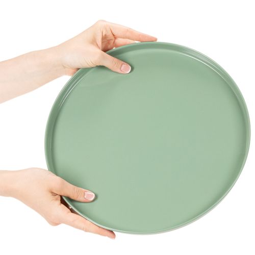 Plateau décoratif rond en métal vert avec pied 30 cm | Floristik24.fr