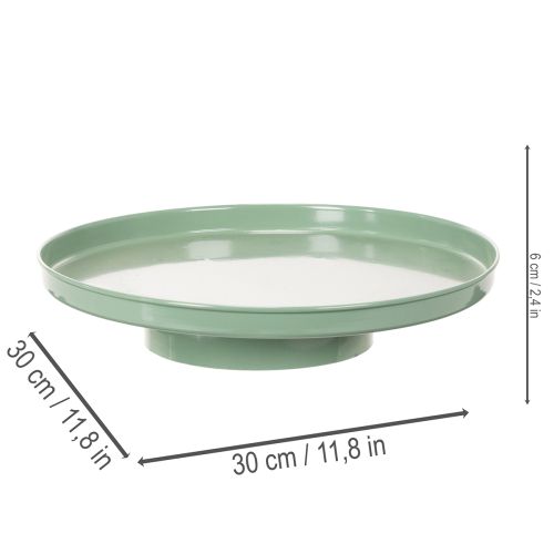 Plateau décoratif rond en métal vert avec pied 30 cm | Floristik24.fr