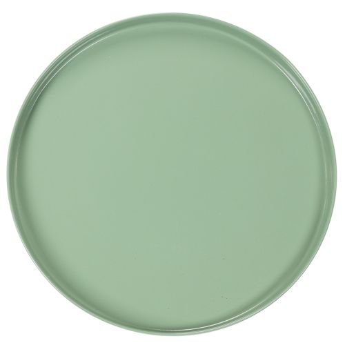 Plateau décoratif rond en métal vert avec pied 30 cm | Floristik24.fr