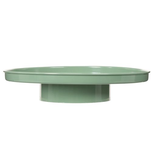 Plateau décoratif rond en métal vert avec pied 30 cm | Floristik24.fr