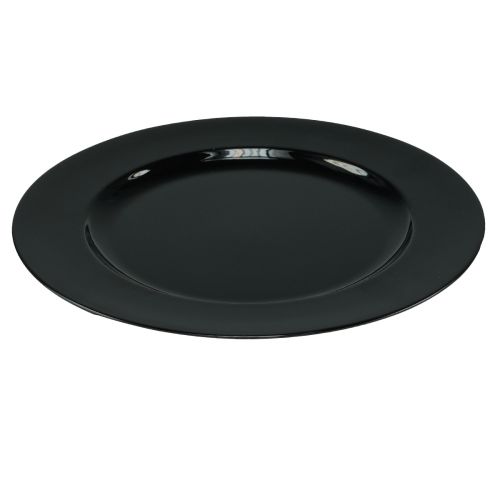 Floristik24 Assiette décorative noire plate en plastique brillant Ø28cm H2cm