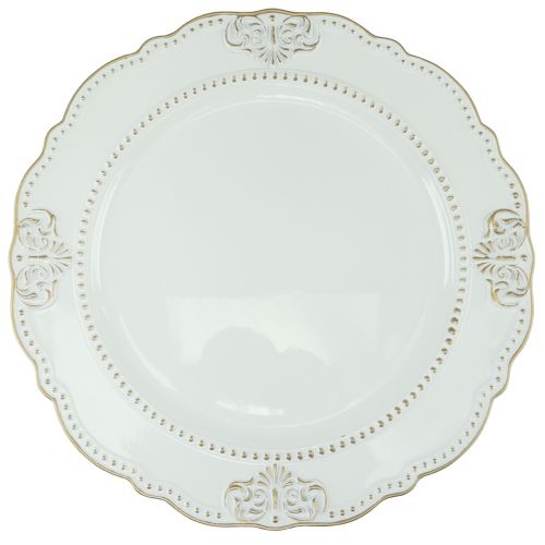 Article Assiette décorative ronde en plastique antique or blanc Ø33cm