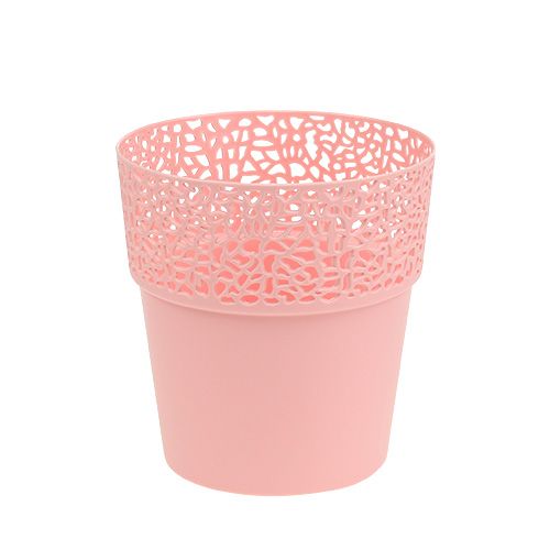 Pot décoratif plastique rose Ø13cm H13,5cm 1 pièce