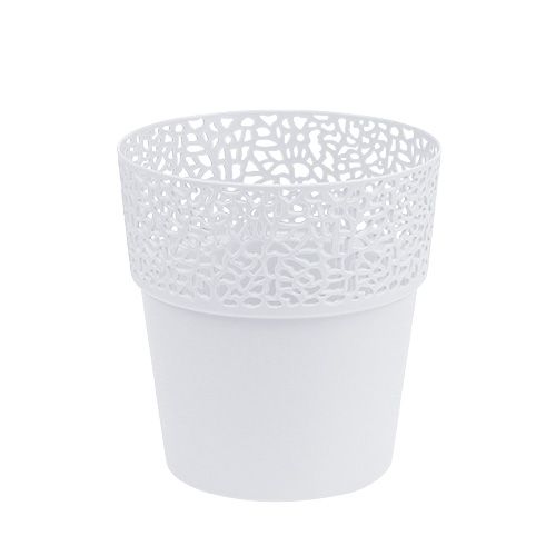 Pot décoratif plastique blanc Ø13cm H13,5cm 1 pièce