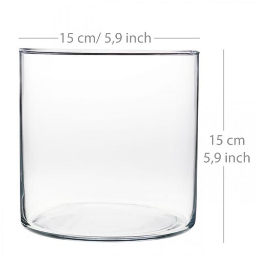 Floristik24 Vase décoratif cylindre en verre transparent Ø15cm H15cm