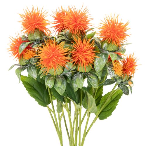 Fleur artificielle Chardon teinté orange 55 cm - Lot de 4 tiges