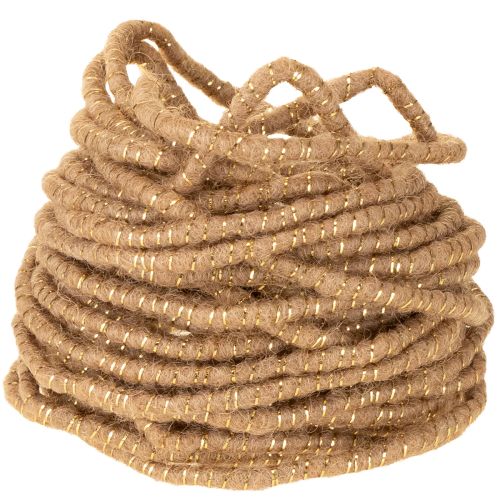 Cordon en laine marron avec fil doré, 5 m x 5 mm avec fil métallique, pour la décoration et les loisirs créatifs