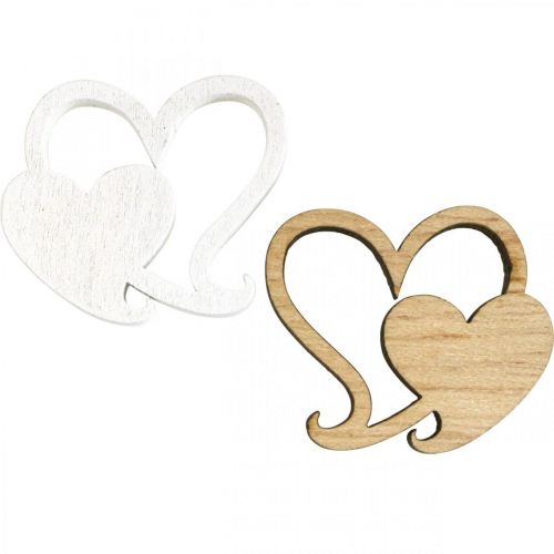 Article Double cœur en bois, décoration parsemée de cœurs de mariage B3cm 72 pièces