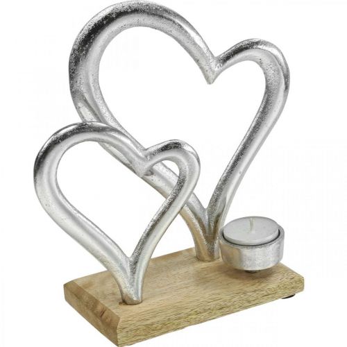 Photophore coeur métal décoration table décoration bois 22cm