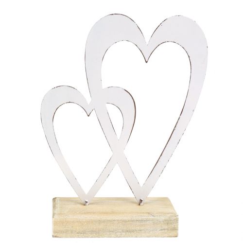 Floristik24 Double coeur blanc au pied H18cm