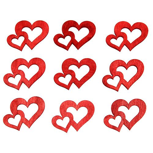 Floristik24 Coeurs doubles en bois à disperser 4cm rouge 72 pcs