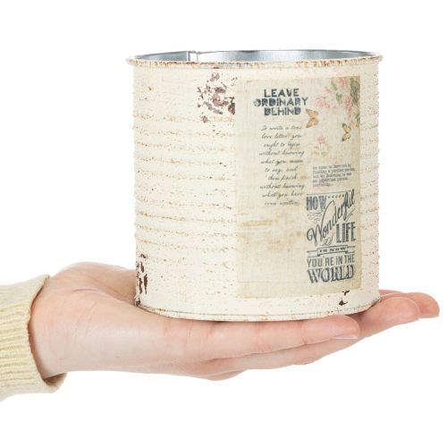 Pot de fleurs en métal crème style shabby chic Ø11cm H10.5cm | Floristik24.fr