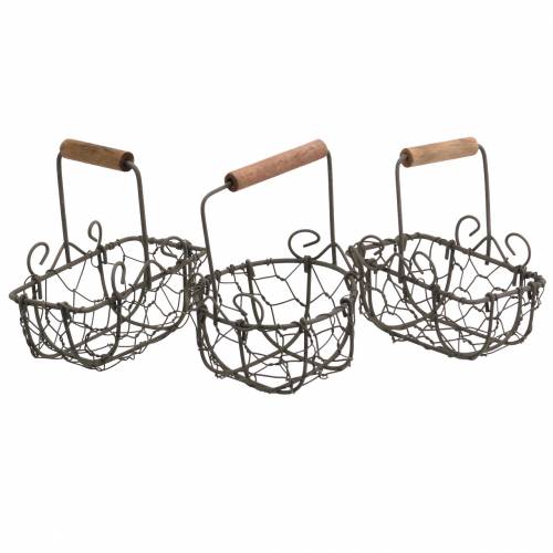 Floristik24 Variation de mini paniers en fil métallique avec manche en bois, brun rouille, H10,5–11,5 cm, 9 pièces