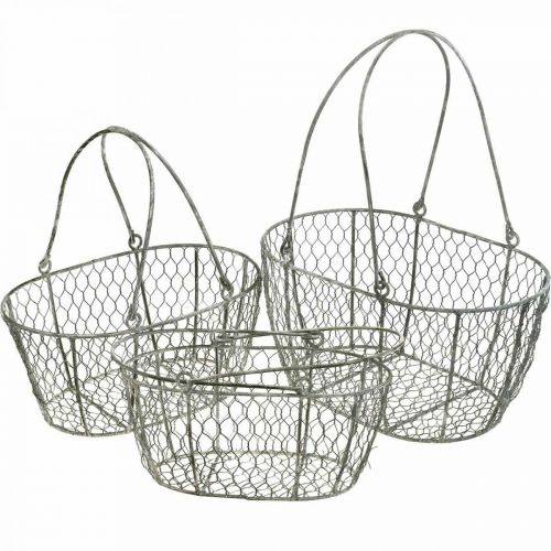 Corbeille fil, corbeille de Pâques, corbeille déco métal L32/28,5/25cm lot de 3