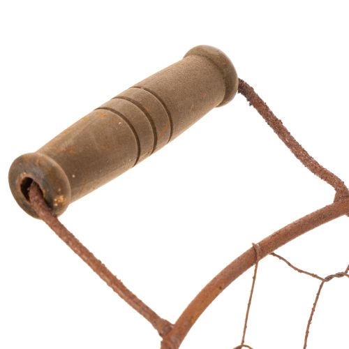 Panier rond vintage en fil de fer avec poignées en bois, finition rouille, Ø 22 cm | Floristik24.fr