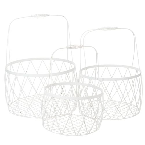 Floristik24 Panier en fil de fer avec poignée, métal blanc, Ø 25/30/35 cm, lot de 3