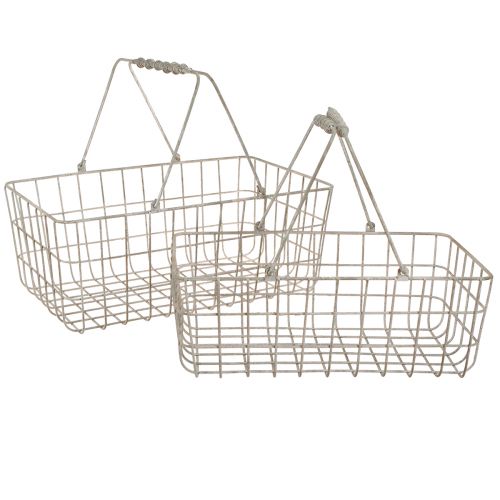 Floristik24 Corbeille en fil avec poignées gris 34×20,5cm / 38×24,5cm lot de 2 pièces