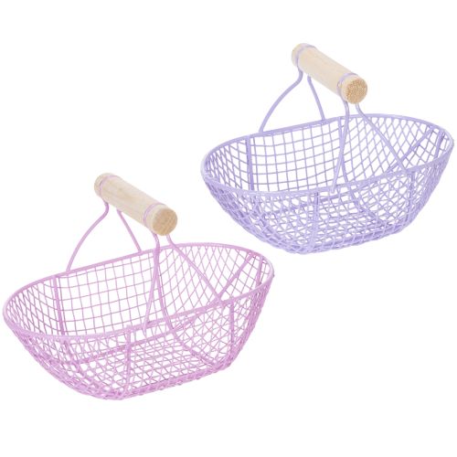 Floristik24 Panier en fil de fer avec poignée en bois, idéal pour un intérieur moderne et une décoration élégante, 17 cm, lot de 6