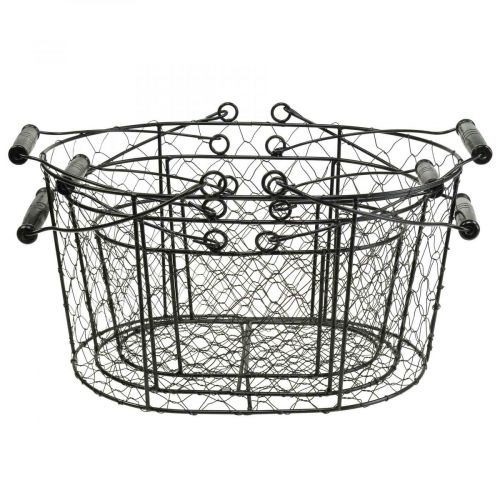 Article Corbeille en fil avec anses métal noir 35/31/27cm lot de 3