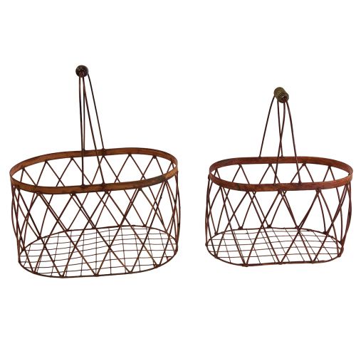 Article Corbeille en fil panier ovale en maille avec poignée décoration de jardin rouille 30/25cm lot de 2