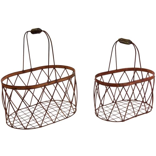 Article Corbeille en fil panier ovale en maille avec poignée décoration de jardin rouille 30/25cm lot de 2