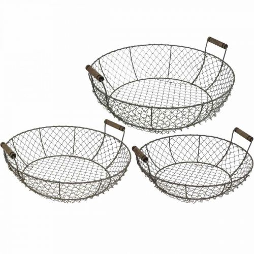 Floristik24 Corbeille en fil rond avec anses panier gris marron Ø32/36/40cm lot de 3