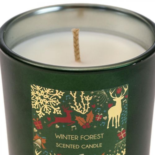 Bougie parfumée Noël hiver forêt bougie verre vert Ø7/H8cm