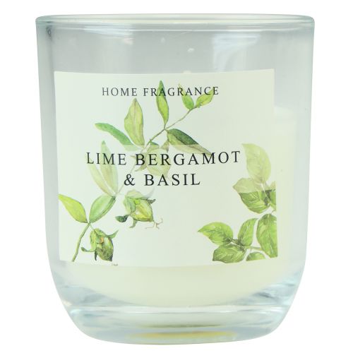 Article Bougie parfumée dans un verre bergamote citron vert basilic Ø7,5cm H8,5cm