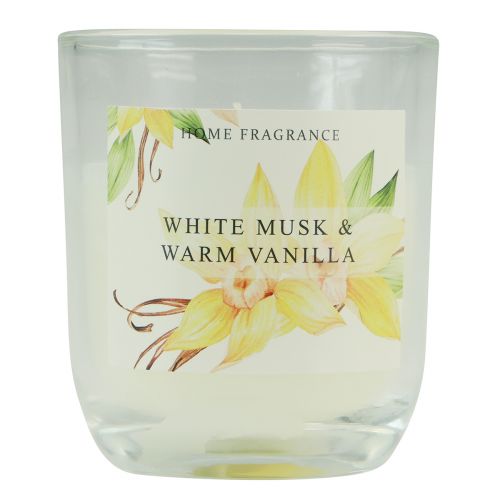 Floristik24 Bougie parfumée dans un verre vanille musc blanc Ø7,5cm H8,5cm
