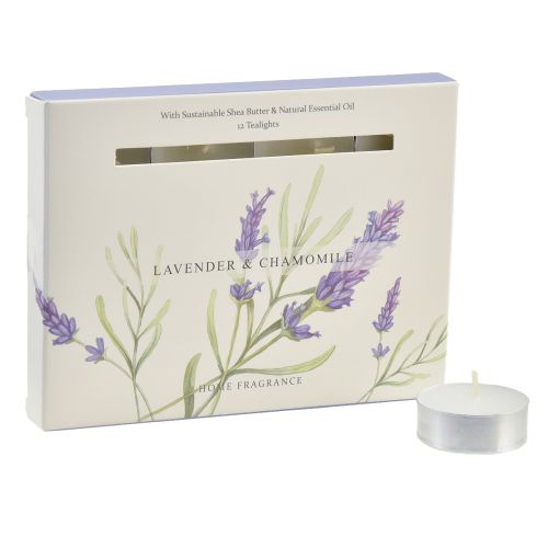 Bougies chauffe-plat parfumées lavande camomille blanc Ø3,5cm 12 pcs