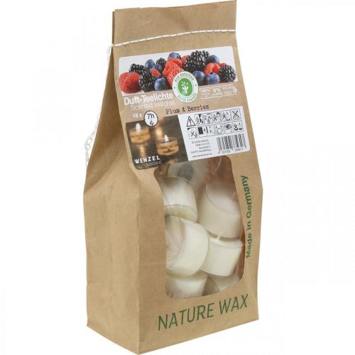 Floristik24 Bougies parfumées, bougies chauffe-plat fruits rouges, bougies chauffe-plat parfumées, bougies en cire Ø3,8cm H2,3cm blanc 18 pcs