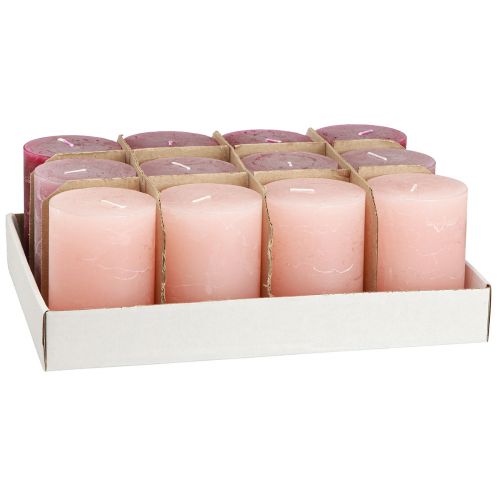 Article Bougies de couleur unie piliers baie rose 70x100mm 12 pcs