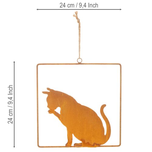 Ornement décoratif en métal rouillé en forme de chat, à suspendre, 24,5 cm | Floristik24.fr