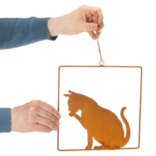 Ornement décoratif en métal rouillé en forme de chat, à suspendre, 24,5 cm | Floristik24.fr