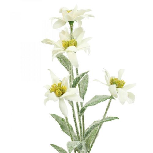 Edelweiss fleur artificielle blanc floqué 38cm