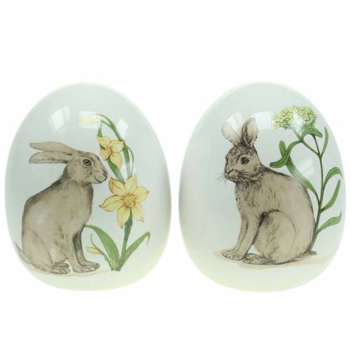 Floristik24 Blanc d&#39;oeuf en céramique motif lapin Ø12.5cm H16cm 2pcs