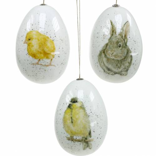Floristik24 Oeufs de Pâques à suspendre aux motifs animaliers poussin, oiseau, lapin blanc assortis 3pcs