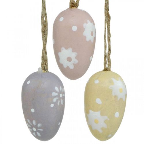 Floristik24 Mini oeufs de Pâques, oeufs en bois avec fleurs, décoration de Pâques violet, rose, jaune H3,5cm 6pcs