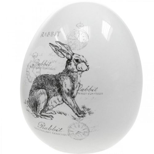 Article Oeuf en céramique, décoration de Pâques, Oeuf de Pâques avec lapins blanc, noir Ø10cm H12cm lot de 2