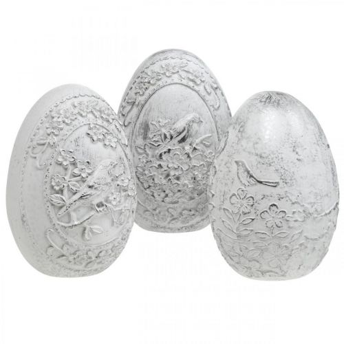 Floristik24 Oeuf de Pâques nostalgie motif oiseau Décoration de Pâques à poser blanc H9.5cm 3pcs