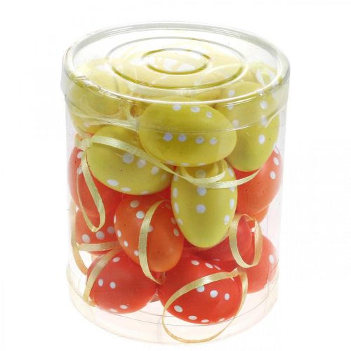 Article Mini oeuf de Pâques à suspendre à pois jaune, rouge, orange H4cm 24 pcs