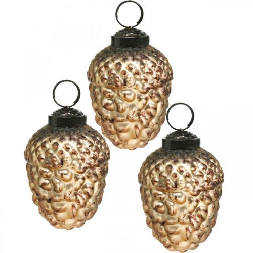 Floristik24 Cônes déco vintage dorés en verre gland Décorations d'arbre de Noël 5,5 × 8cm 12pcs