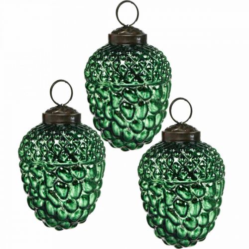 Floristik24 Verre de gland vert cônes de décoration d&#39;automne décorations d&#39;arbre de Noël 5.5 × 8cm 12pcs