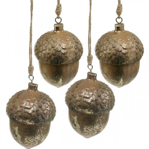 Pendentif décoratif gland, fruits d&#39;automne, décorations d&#39;arbre de Noël avec décor doré H8cm Ø6cm 4pcs