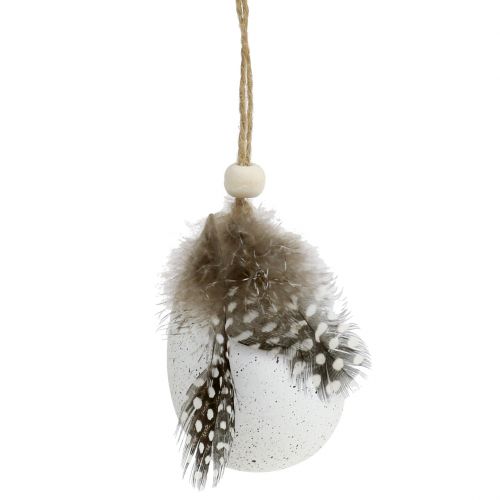 Floristik24 Oeuf blanc avec plumes 7cm 6pcs